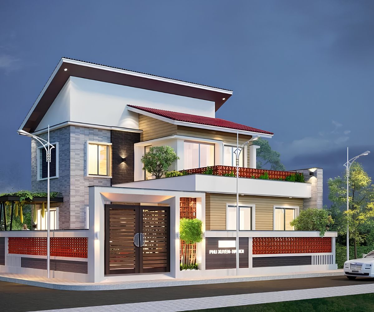 Mặt bằng chữ L giúp các phòng trong biệt thự mái lệch tiếp cận ánh sáng và thông gió tự nhiên  (Ảnh: Sưu tầm)