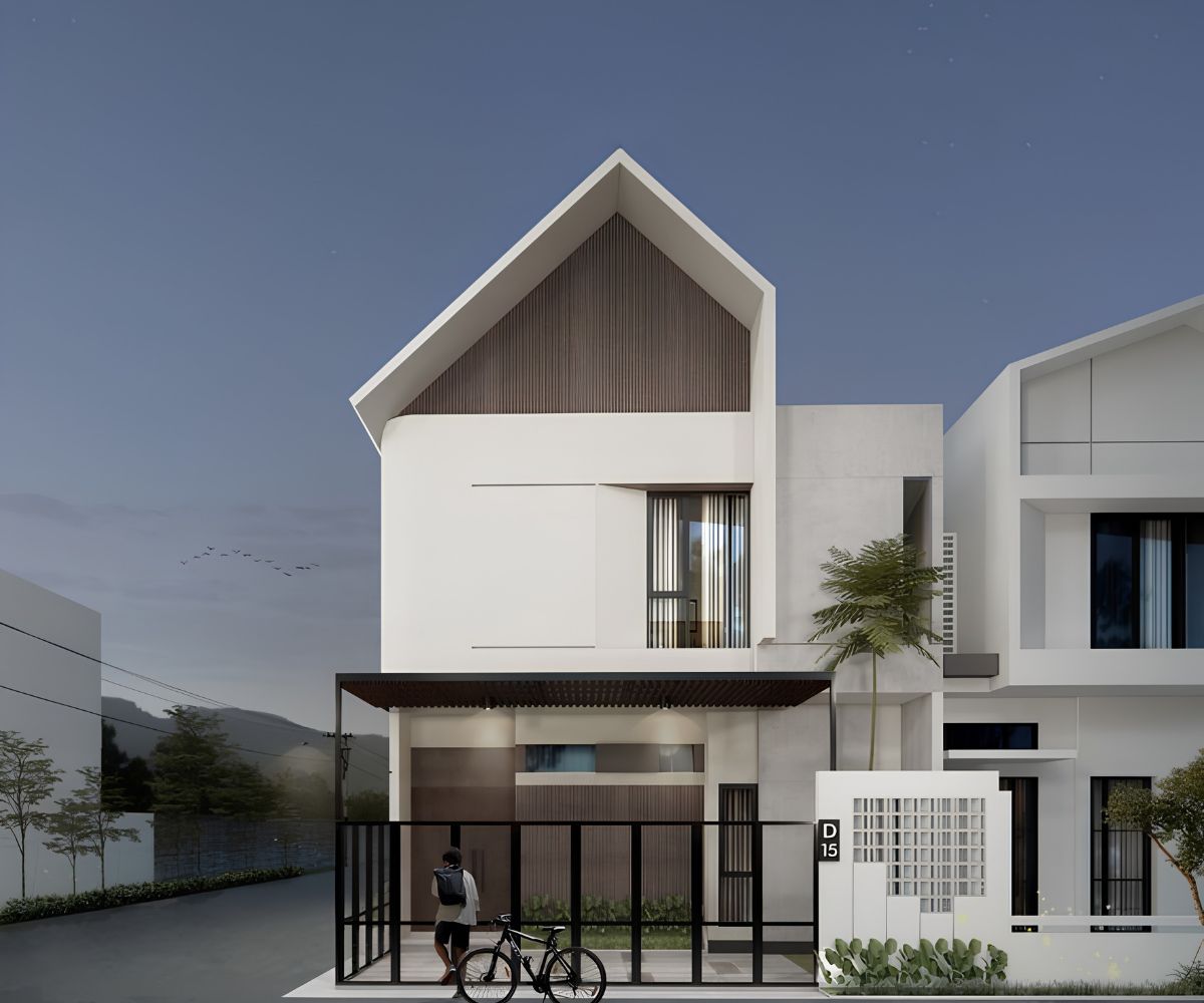 Đá tự nhiên, kính cường lực và lam nhôm tạo diện mạo sang trọng cho biệt thự 2 tầng mái lệch đẹp  (Ảnh: Sưu tầm)
