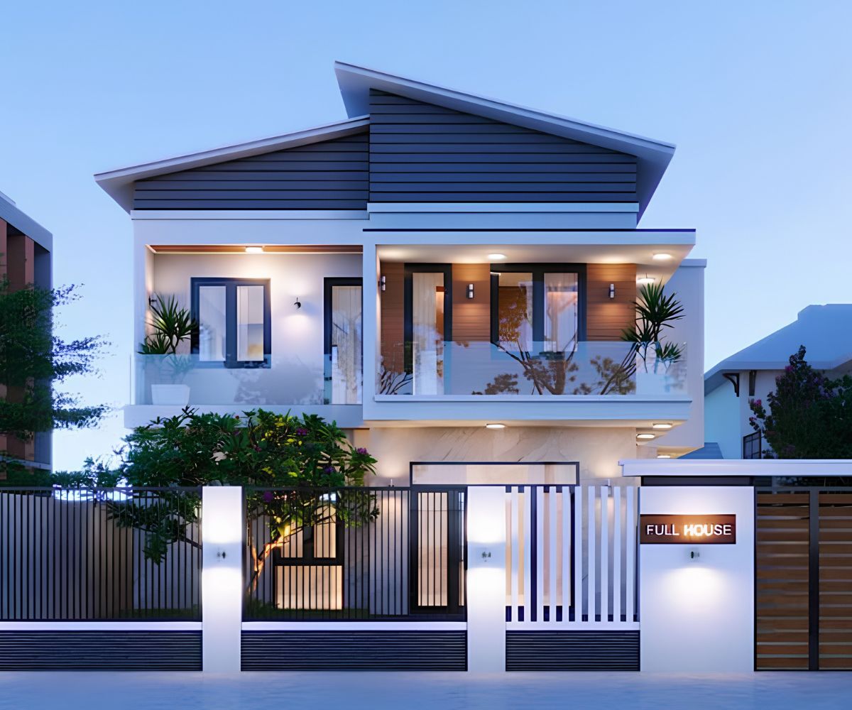Thiết kế mái lệch không mặc định xấu về phong thủy nếu hình khối, hướng nhà và công năng được bố trí cân bằng (Ảnh: Sưu tầm)