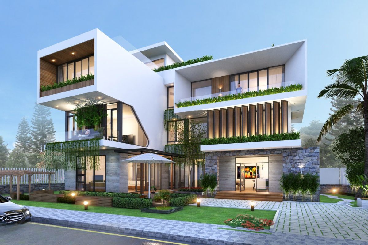 Với tầng tum linh hoạt, biệt thự 3 tầng có tum vừa tăng thẩm mỹ mặt tiền, vừa cải thiện ánh sáng và thông gió tự nhiên  (Ảnh: Sưu tầm)