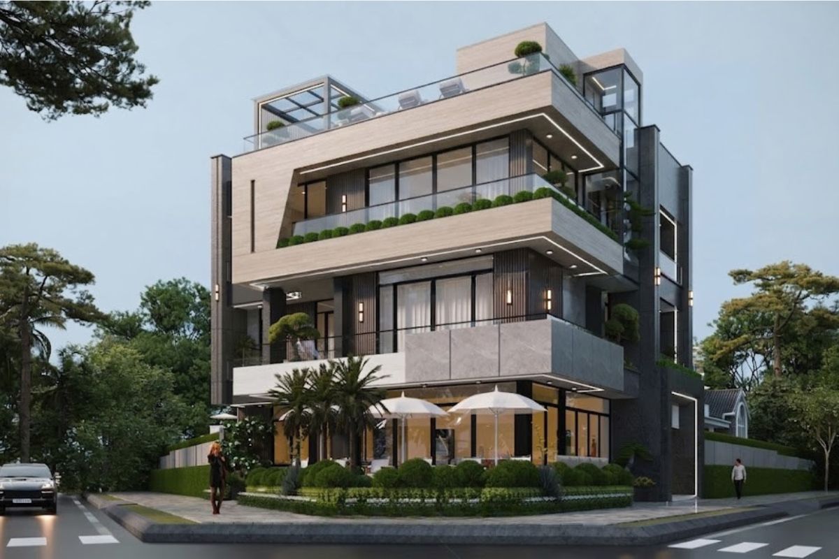Biệt thự phố 3 tầng 1 tum 2 mặt tiền là lựa chọn thực tế cho khu đất góc hoặc mặt tiền đường lớn  (Ảnh: Sưu tầm)