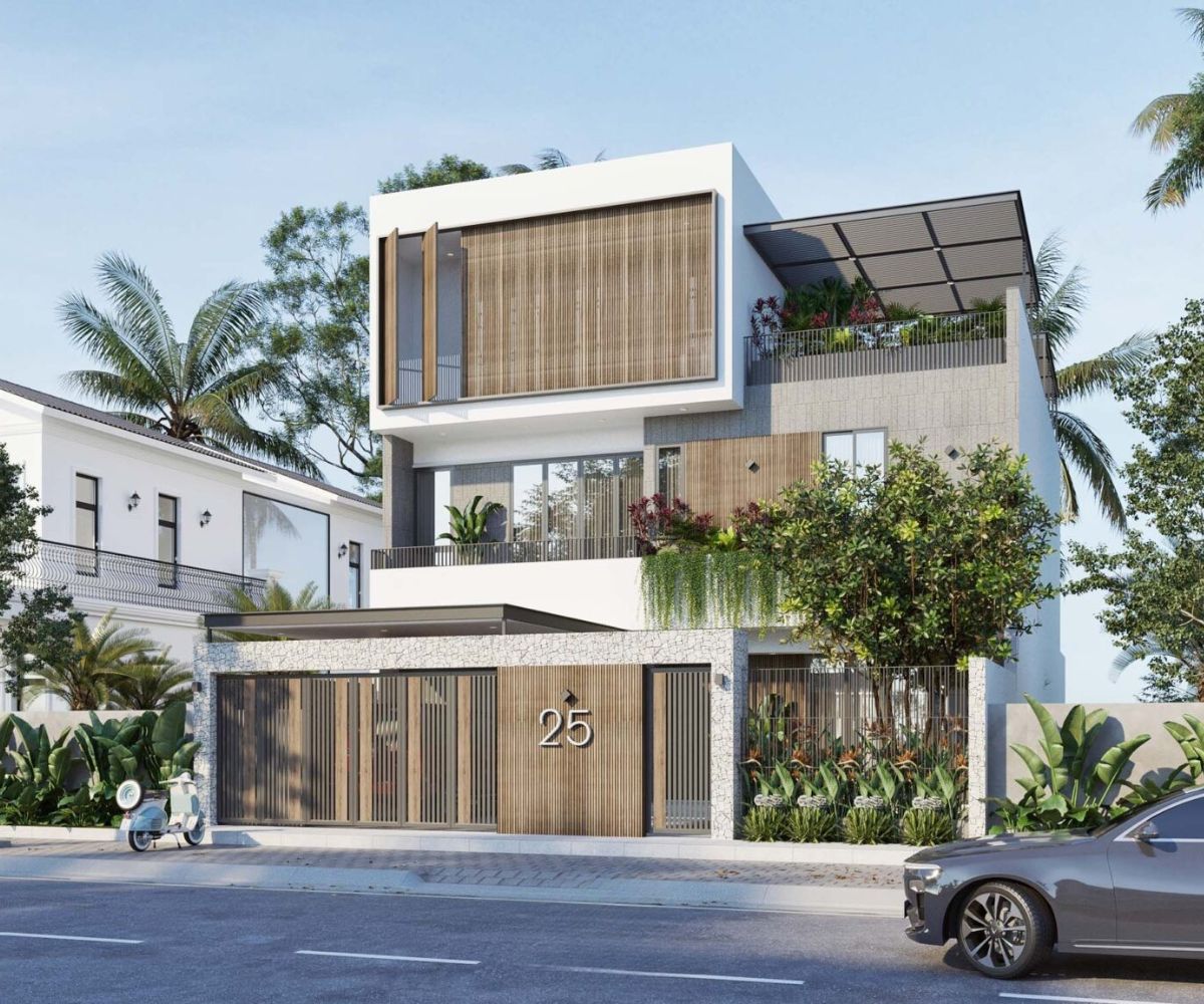Mẫu Biệt Thự 3 Tầng Hiện Đại 120m2 Đẹp & Báo Giá Xây Dựng 2026 3 Biệt thự 3 tầng 120m2 mái bằng nổi bật với hình khối vuông vức và mặt tiền khỏe khoắn (Ảnh: Sưu tầm)