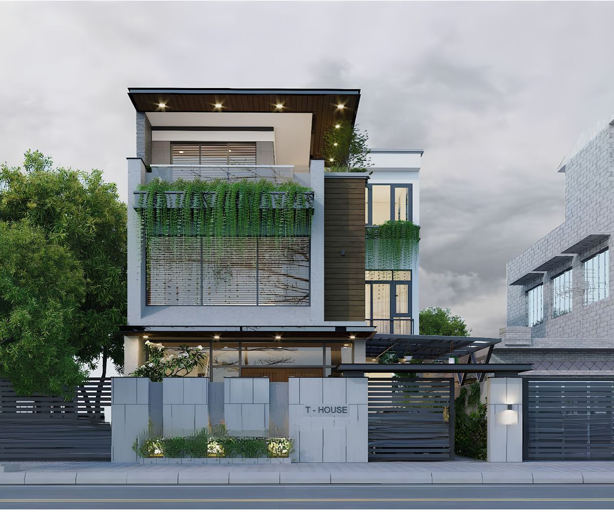 Mẫu Biệt Thự 3 Tầng Hiện Đại 120m2 Đẹp & Báo Giá Xây Dựng 2026 6 Mẫu biệt thự 3 tầng hiện đại 120m2 kiến trúc xanh tạo không gian sống gần gũi với thiên nhiên (Ảnh: Sưu tầm)