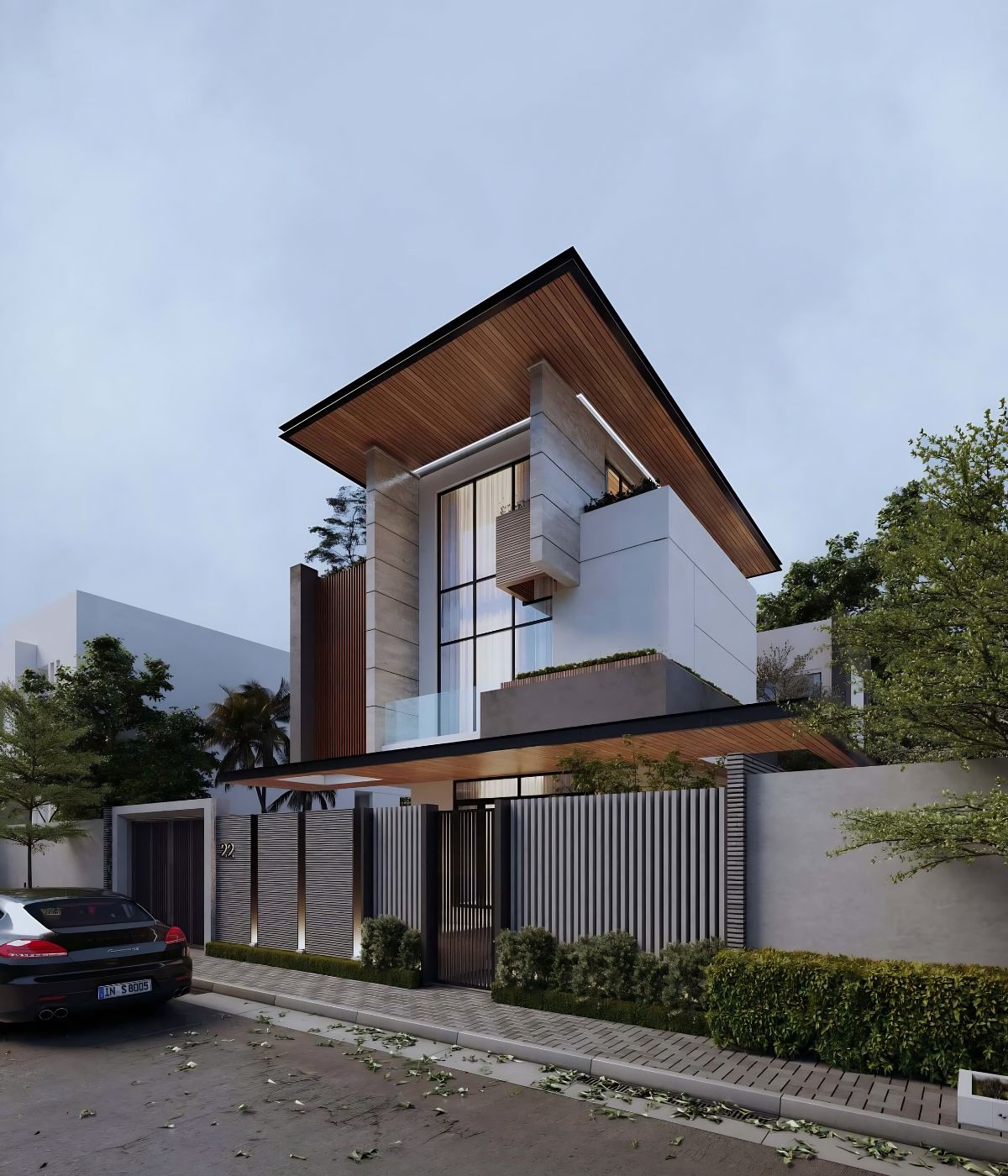 Mẫu Biệt Thự 3 Tầng Hiện Đại 120m2 Đẹp & Báo Giá Xây Dựng 2026 7 Thiết kế biệt thự 3 tầng hiện đại 120m2 kết hợp thông tầng giúp tăng ánh sáng và đối lưu không khí (Ảnh: Sưu tầm)