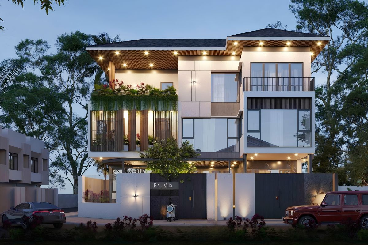 Mẫu Biệt Thự 3 Tầng Hiện Đại 120m2 Đẹp & Báo Giá Xây Dựng 2026 10 Mẫu biệt thự 3 tầng hiện đại 120m2 mái Nhật tạo vẻ ngoài bề thế nhưng không nặng nề (Ảnh: Sưu tầm)