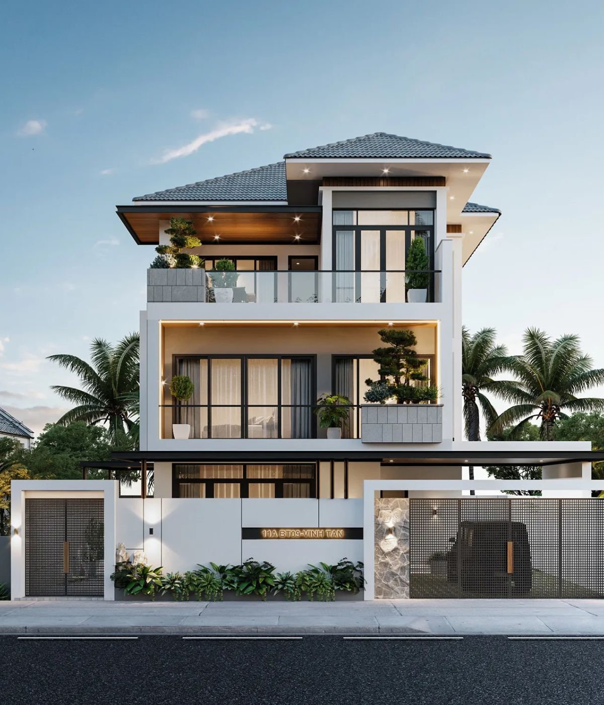 Mẫu Biệt Thự 3 Tầng Hiện Đại 120m2 Đẹp & Báo Giá Xây Dựng 2026 11 Biệt thự 3 tầng 120m2 đẹp với mái Nhật đua rộng, giúp che nắng và thoát nước hiệu quả (Ảnh: Sưu tầm)