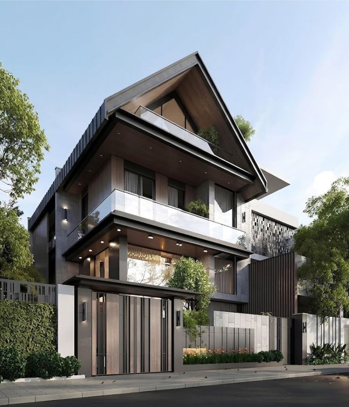 Mẫu Biệt Thự 3 Tầng Hiện Đại 120m2 Đẹp & Báo Giá Xây Dựng 2026 14 Nhà biệt thự 3 tầng 120m2 hiện đại mái Thái có khả năng thoát nước nhanh trong mùa mưa (Ảnh: Sưu tầm)