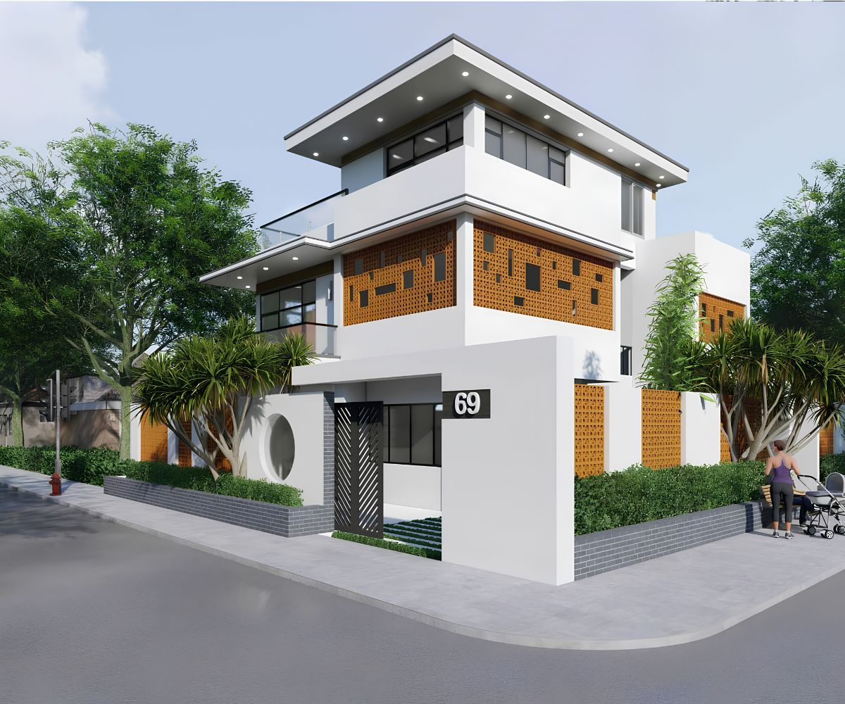 Mẫu Biệt Thự 3 Tầng Hiện Đại 120m2 Đẹp & Báo Giá Xây Dựng 2026 15 Biệt thự 3 tầng 120m2 lô góc khai thác hai mặt tiền để tăng ánh sáng và giá trị thẩm mỹ (Ảnh: Sưu tầm)