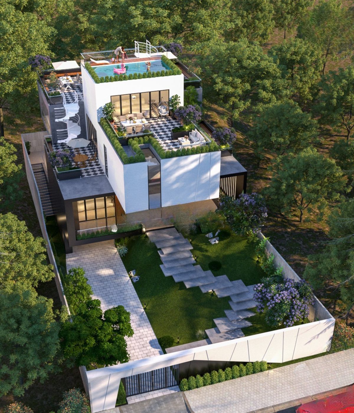 Mẫu Biệt Thự 3 Tầng Hiện Đại 120m2 Đẹp & Báo Giá Xây Dựng 2026 21 Biệt thự 3 tầng 120m2 có hồ bơi mang đến không gian sống thư giãn theo phong cách nghỉ dưỡng (Ảnh: Sưu tầm)
