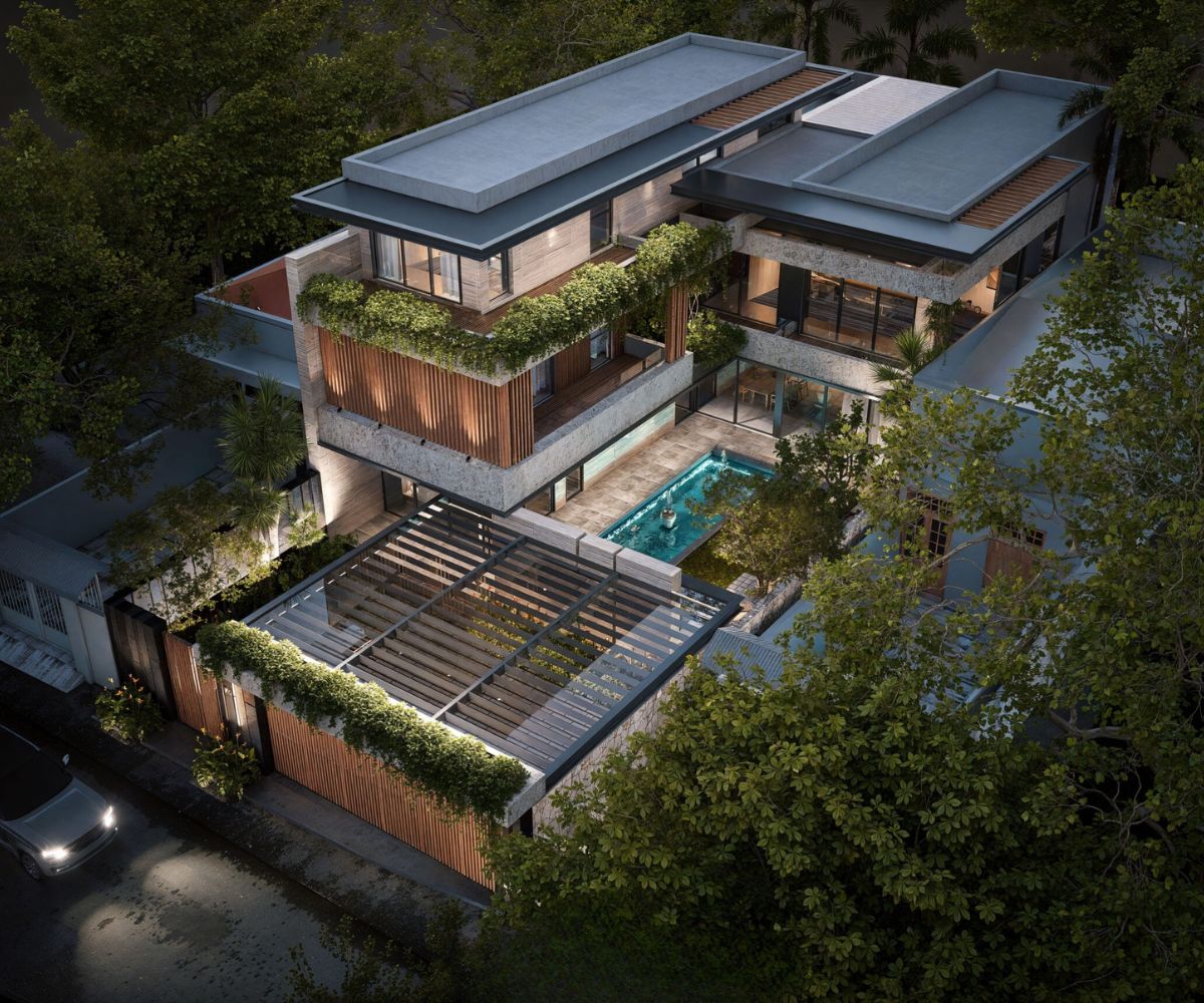 Mẫu Biệt Thự 3 Tầng Hiện Đại 120m2 Đẹp & Báo Giá Xây Dựng 2026 22 Mẫu biệt thự 3 tầng hiện đại 120m2 kết hợp hồ bơi và cảnh quan tạo điểm nhìn sinh động (Ảnh: Sưu tầm)