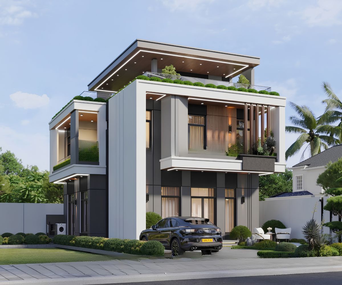 Mẫu Biệt Thự 3 Tầng Hiện Đại 120m2 Đẹp & Báo Giá Xây Dựng 2026 26 Sân vườn giúp biệt thự hiện đại 120m2 3 tầng cải thiện vi khí hậu và tăng tính thẩm mỹ (Ảnh: Sưu tầm)