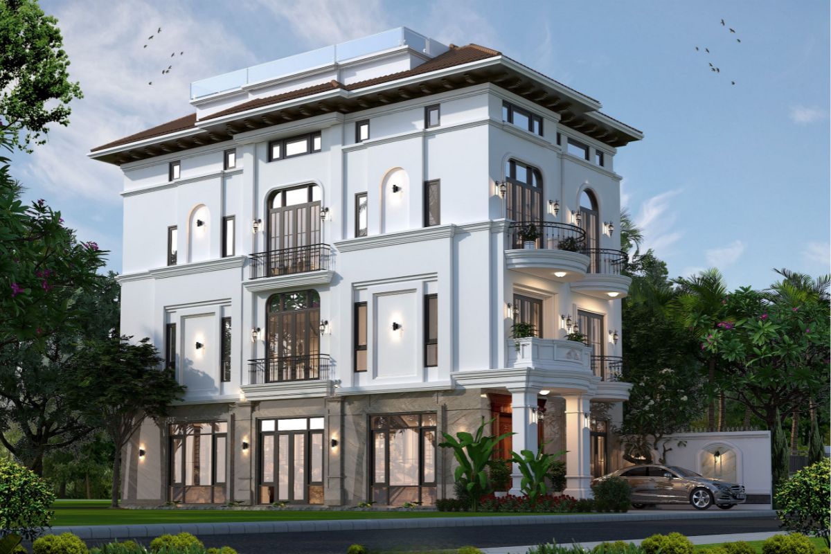 20+ Mẫu biệt thự 3 tầng 6 phòng ngủ đẹp & giải pháp mặt bằng tối ưu 2026 13 Biệt thự phong cách Indochine mang vẻ đẹp Á Đông ấm áp, phù hợp những gia chủ yêu sự tinh tế và bản sắc riêng (Ảnh: Sưu tầm)