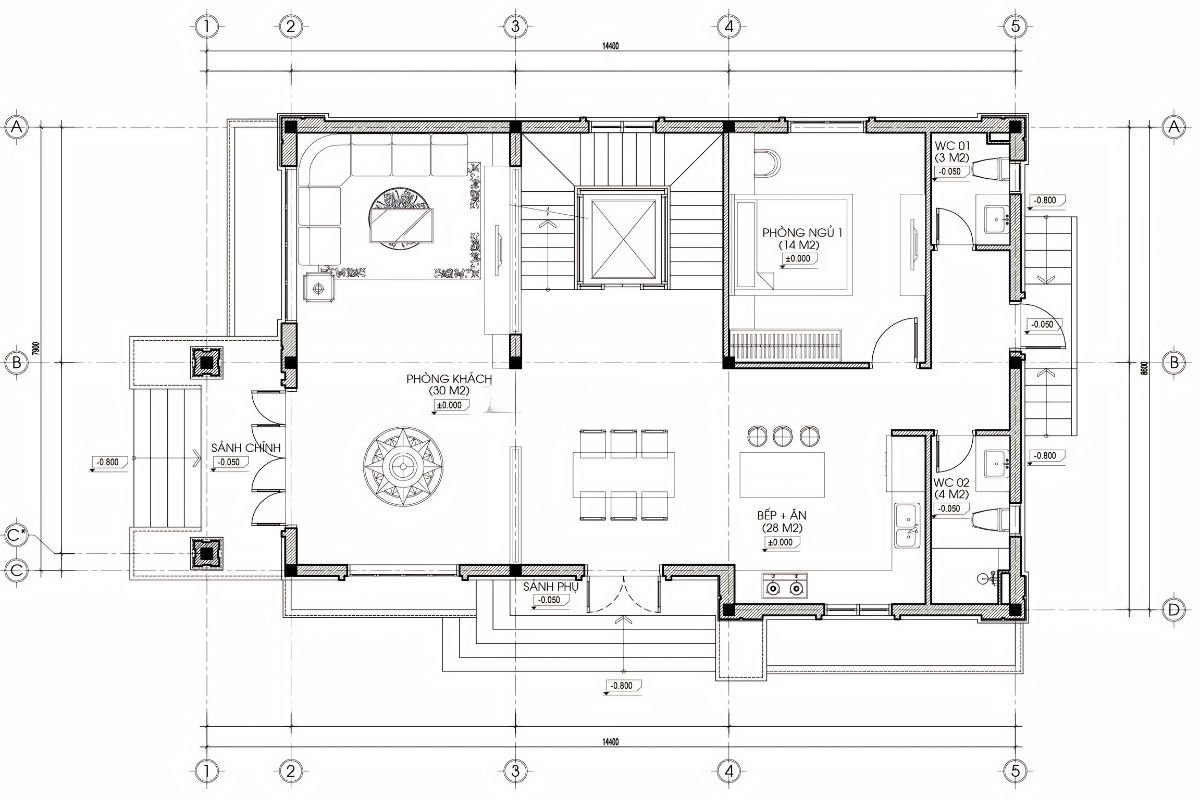 20+ Mẫu biệt thự 3 tầng 6 phòng ngủ đẹp & giải pháp mặt bằng tối ưu 2026 33 Tầng 1 của biệt thự 6 phòng ngủ nên ưu tiên phòng ông bà, phòng khách, bếp ăn và lối di chuyển thuận tiện (Ảnh: Sưu tầm)