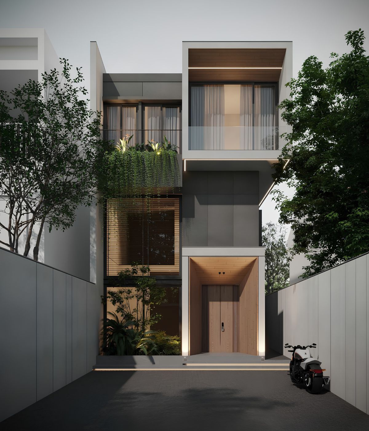 Mẫu Biệt Thự 3 Tầng 8x12m Sang Trọng & Báo Giá Thi Công Trọn Gói 2026 7 Gam trắng, xám và nâu gỗ tạo vẻ sang trọng, bền dáng cho biệt thự 3 tầng 8x12m hiện đại (Ảnh: Sưu tầm)