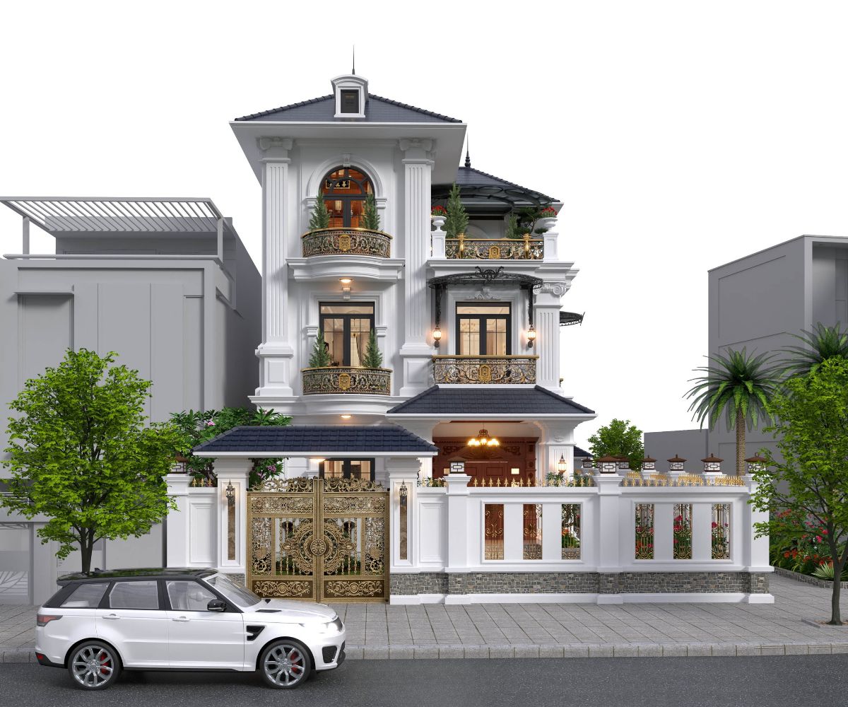 Mẫu Biệt Thự 3 Tầng 8x12m Sang Trọng & Báo Giá Thi Công Trọn Gói 2026 21 Độ đua mái hợp lý giúp biệt thự 3 tầng 8x12m mái Nhật che nắng và thoát nước hiệu quả (Ảnh: Sưu tầm)