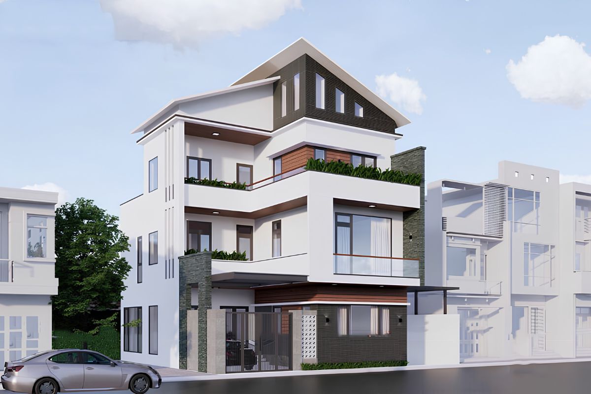 Mẫu biệt thự 3 tầng mái lệch đẹp hiện đại & báo giá thi công 2026 13 Khi được xử lý đúng tỷ lệ, biệt thự mái lệch đẹp so le sẽ tạo nên vẻ sang trọng mà không cần quá nhiều chi tiết trang trí (Ảnh: Sưu tầm)