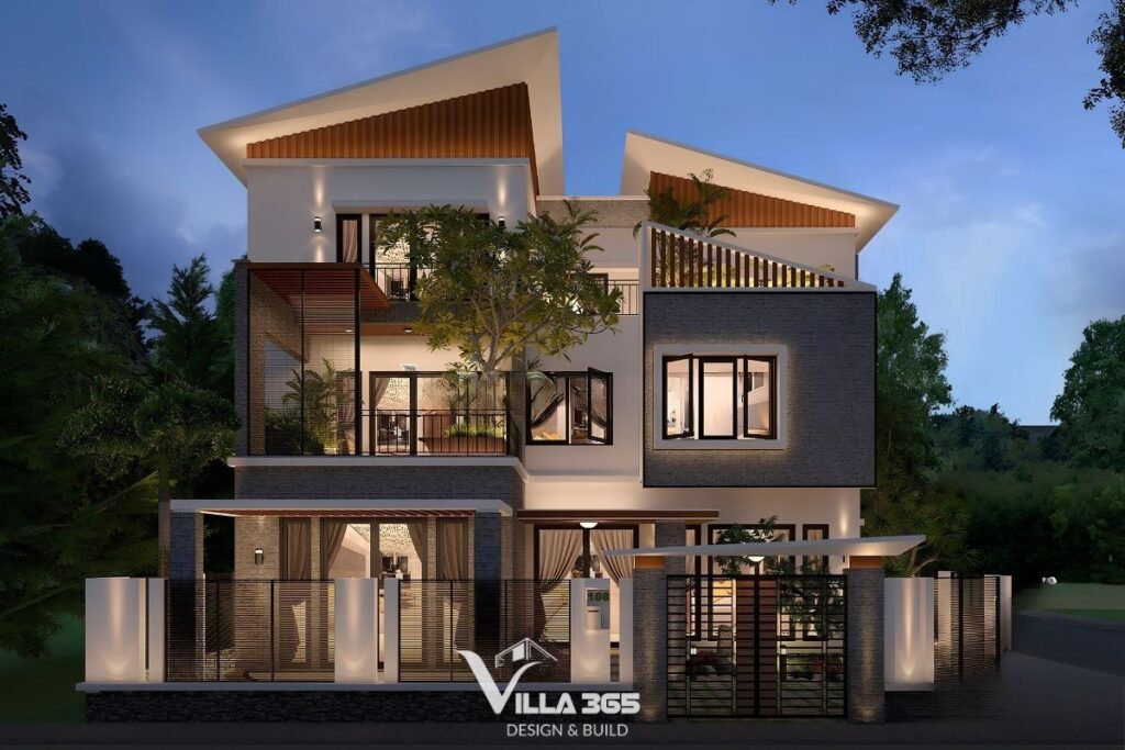 biệt thự 3 tầng mái lệch hiện đại