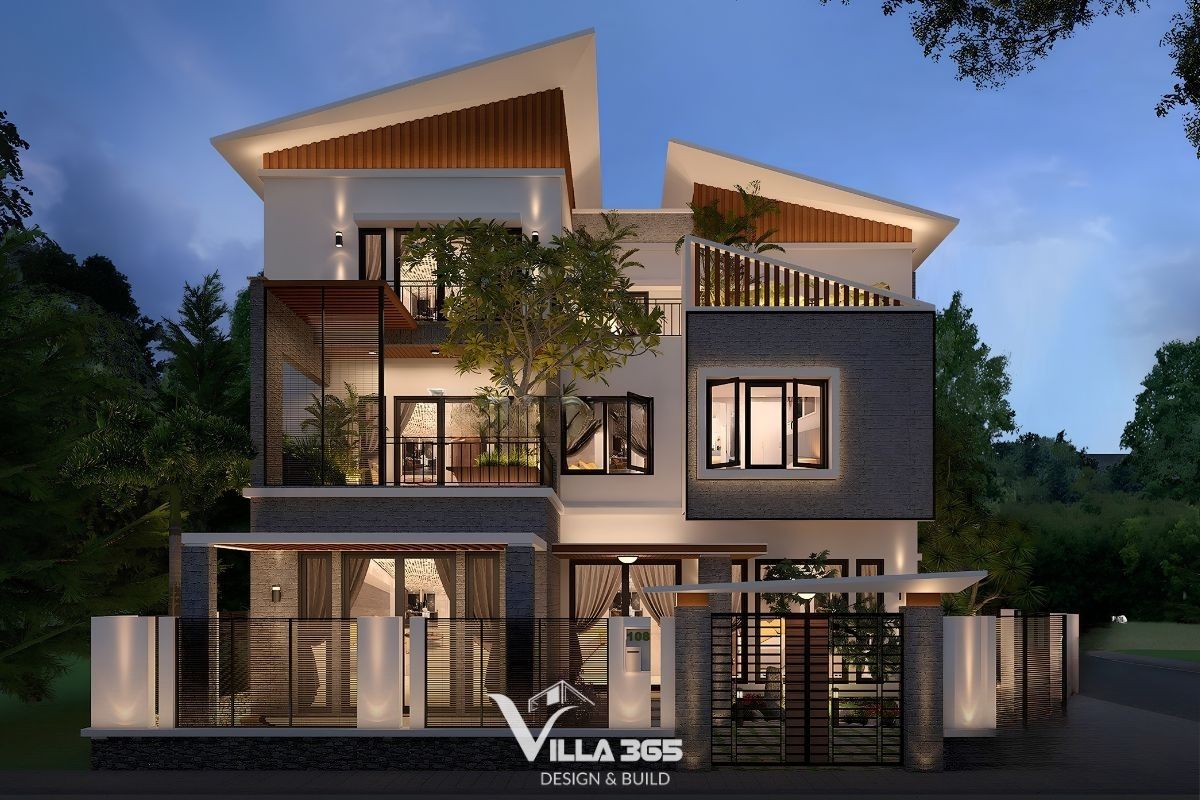 biệt thự 3 tầng mái lệch hiện đại