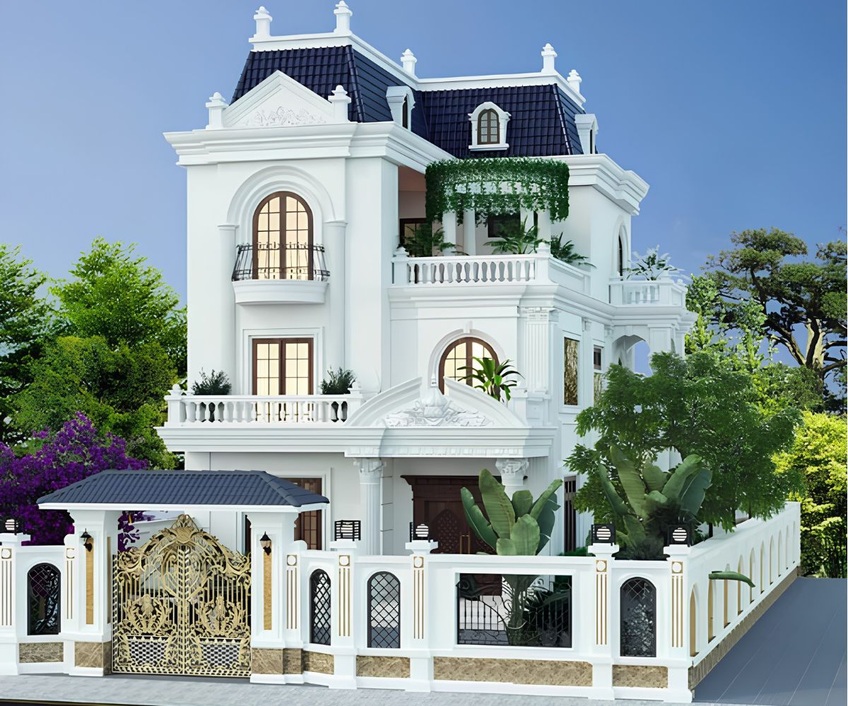 Mẫu Biệt Thự 3 Tầng Mái Mansard Đẳng Cấp, Tráng Lệ 2026 6 Biệt thự 3 tầng mái Mansard hiện đại ưu tiên hình khối gọn gàng và đường nét kiến trúc dứt khoát (Ảnh: Sưu tầm)