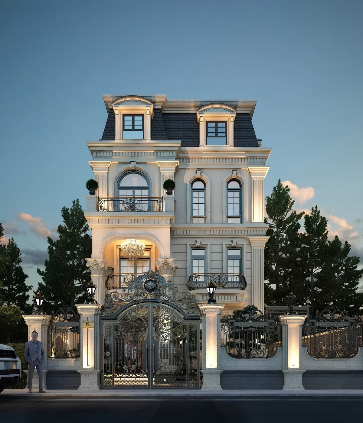 Mẫu Biệt Thự 3 Tầng Mái Mansard Đẳng Cấp, Tráng Lệ 2026 19 Khoảng lùi và lối đi bên hông bảo đảm sự thông thoáng cho biệt thự diện tích 8x18m (Ảnh: Sưu tầm)