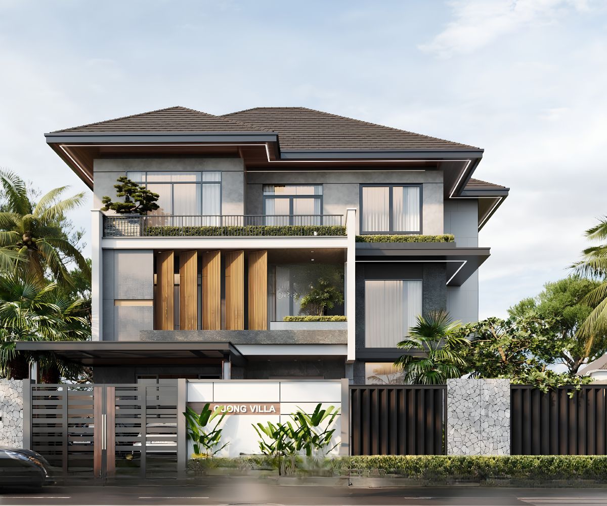 Mẫu nhà biệt thự 3 tầng mái ngói hiện đại thích hợp cả khu đất phố lẫn khuôn viên biệt thự sân vườn rộng rãi (Ảnh: Sưu tầm)