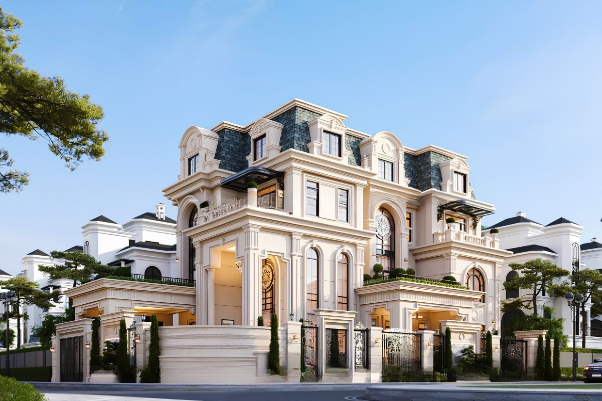 Biệt thự 3 tầng mái ngói Mansard mang dấu ấn kiến trúc Pháp với hệ mái cao, cân đối và đầy vẻ quyền quý  (Ảnh: Sưu tầm)