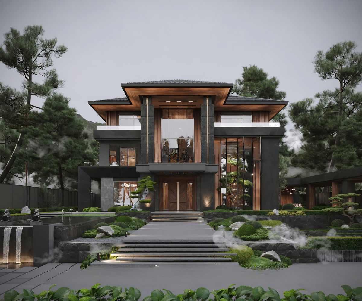 Hệ mái ngói kết hợp cây xanh giúp giảm bức xạ nhiệt, che nắng mặt tiền và tăng sự dễ chịu quanh công trình  (Ảnh: Sưu tầm)