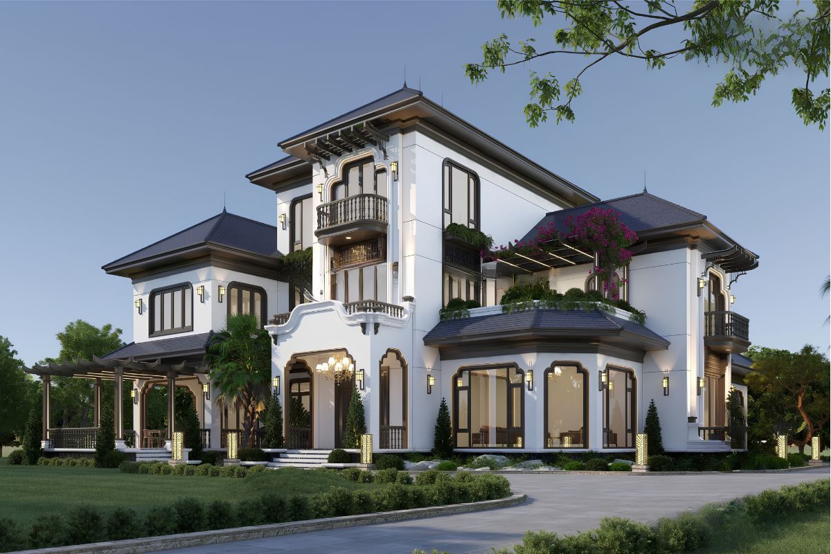 Bồn cây có giải pháp chống thấm và thoát nước riêng giúp bảo vệ kết cấu biệt thự mái ngói trong quá trình sử dụng  (Ảnh: Sưu tầm)