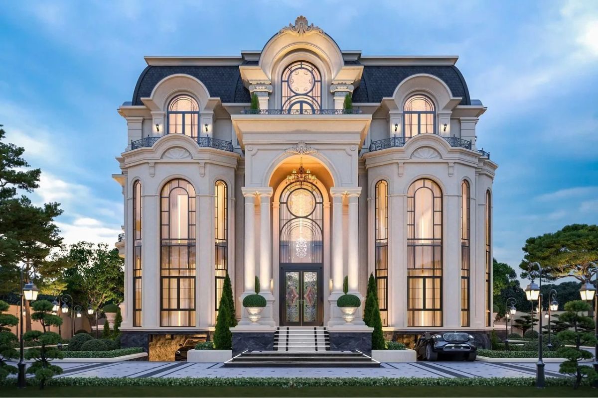 Biệt thự 3 tầng mái ngói sân vườn cân bằng giữa khối tích xây dựng và khoảng xanh tự nhiên (Ảnh: Sưu tầm)