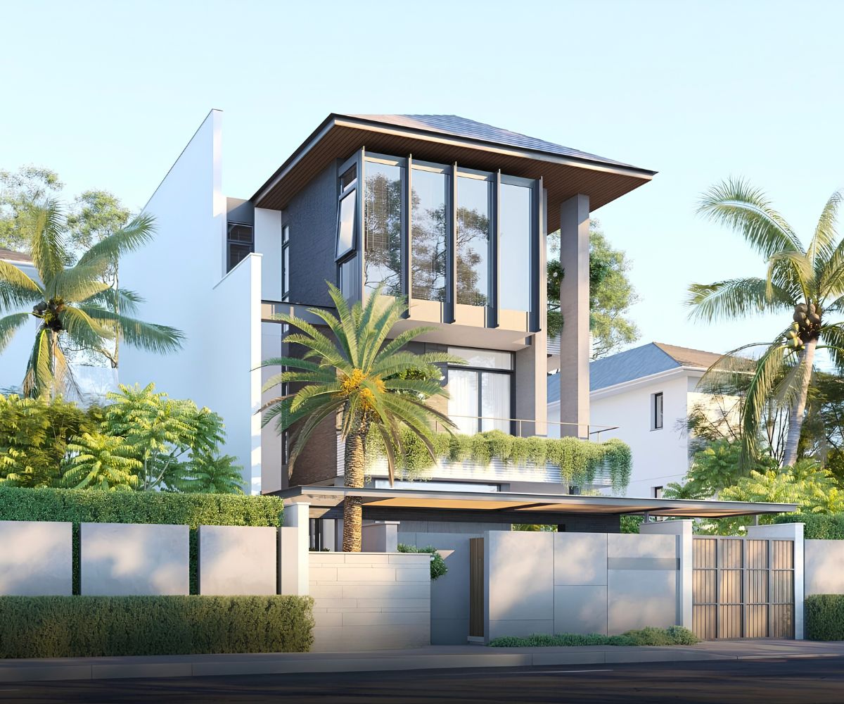 Biệt thự 3 tầng mái ngói là giải pháp kiến trúc bền vững, đáp ứng đồng thời yêu cầu thẩm mỹ, công năng và khả năng chống nóng (Ảnh: Sưu tầm)