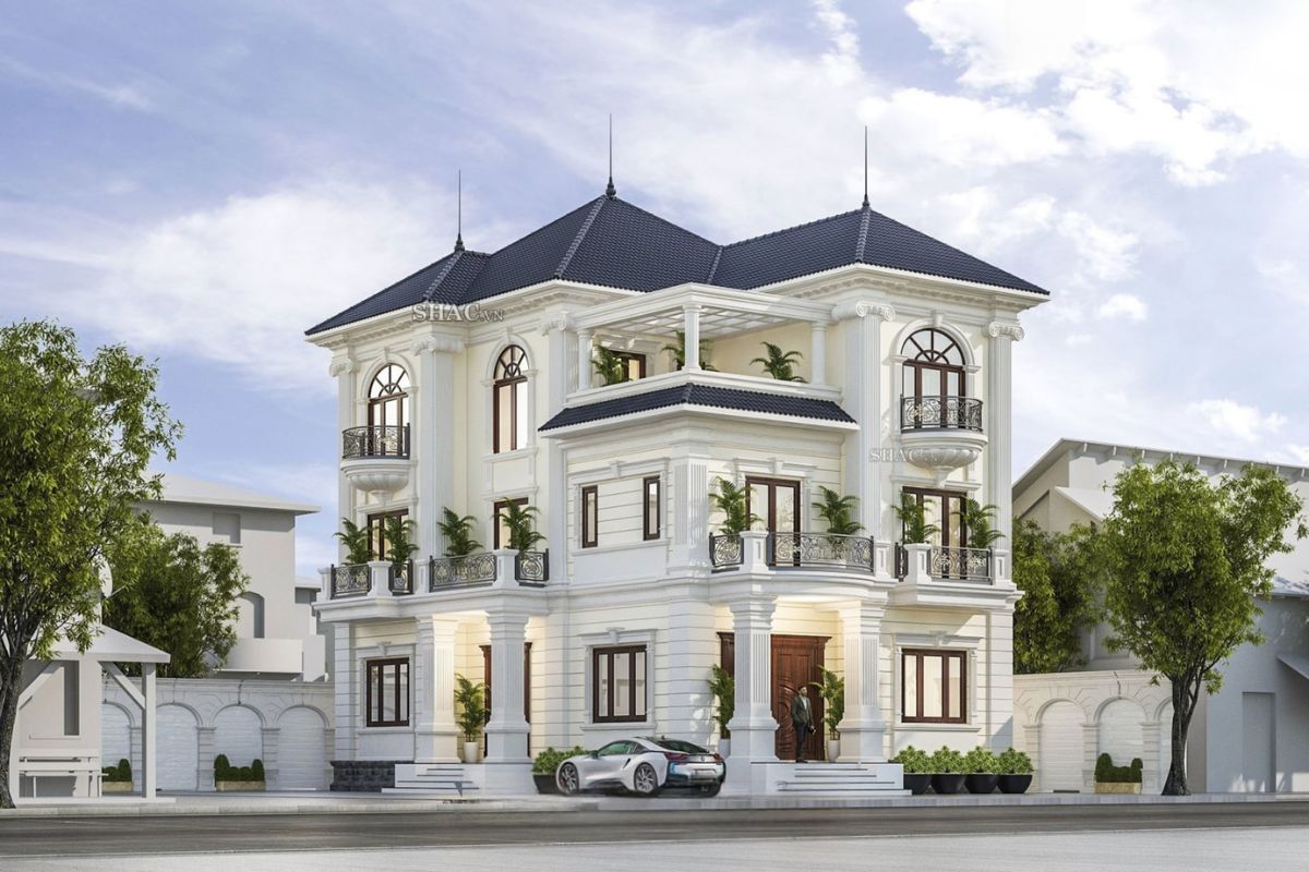 Biệt thự 3 tầng mái Thái với tỷ lệ kiến trúc cân đối, tạo nên không gian sống đẳng cấp và gần gũi thiên nhiên. ( Ảnh: Sưu tầm )