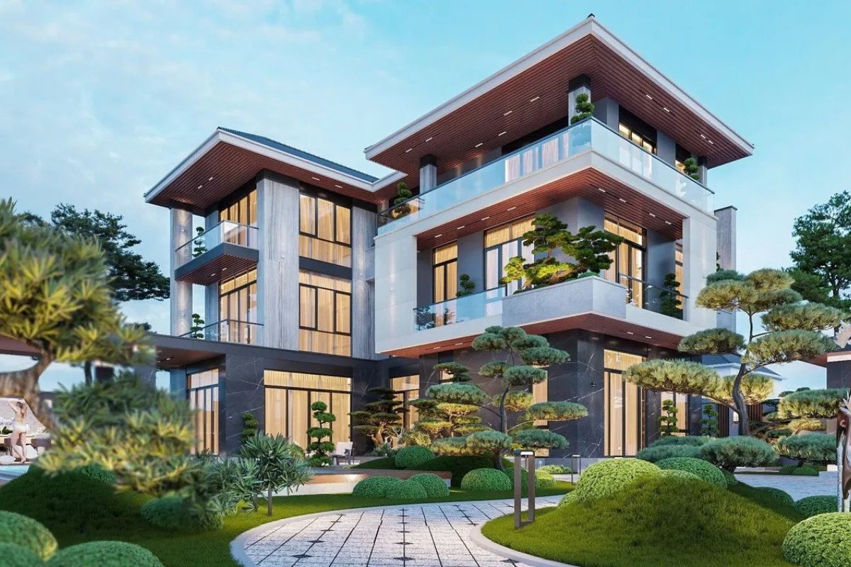 Hệ mái Thái dốc kết hợp ngói cao cấp giúp biệt thự 3 tầng vừa thẩm mỹ, vừa phù hợp với khí hậu Việt Nam. ( Ảnh: Sưu tầm )