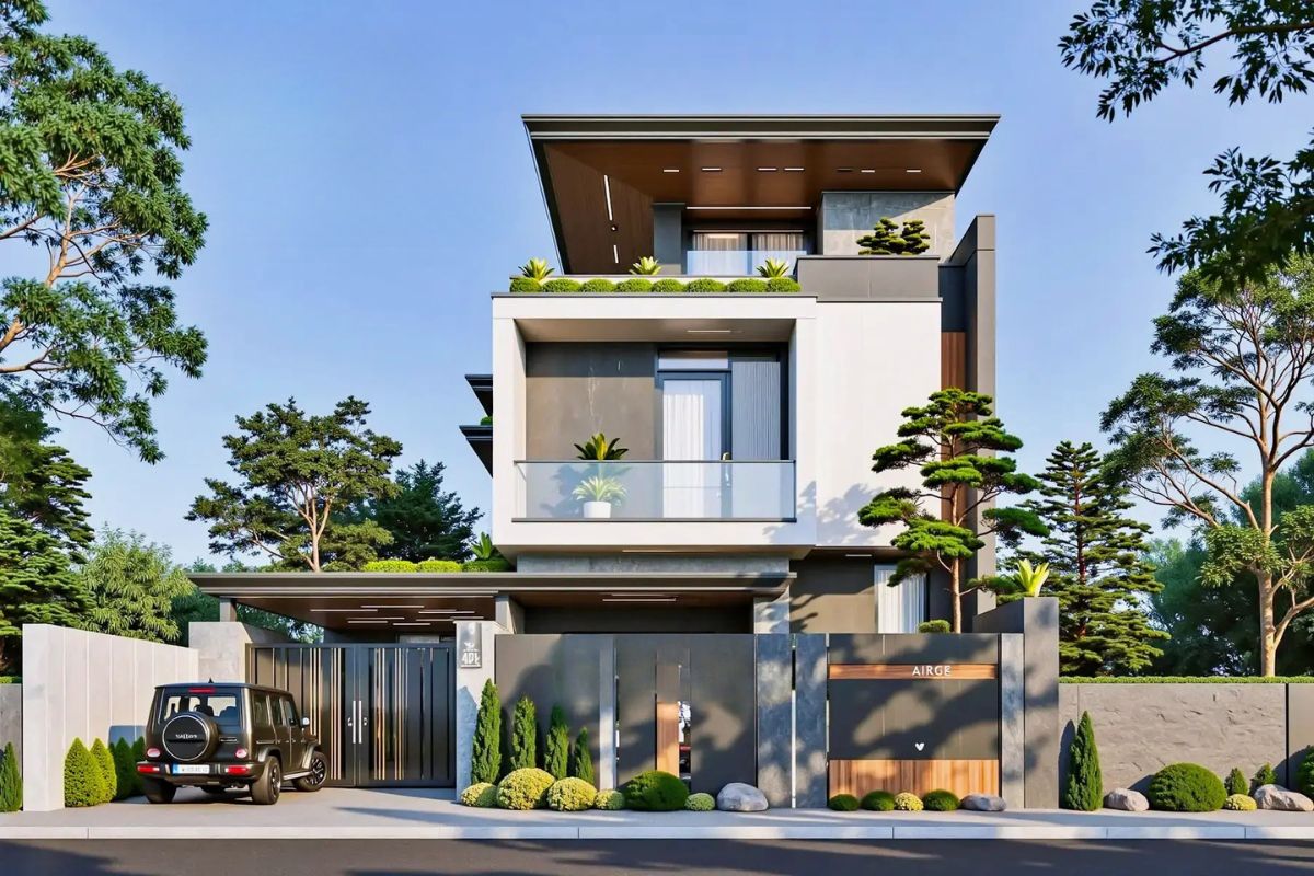 Mẫu biệt thự 3 tầng mặt tiền 10m đẹp nhất 2026: Báo giá & bản vẽ chi tiết 6 Sân thượng trong biệt thự 3 tầng mái bằng có thể trở thành vườn mái, khu thư giãn hoặc không gian tiệc ngoài trời giàu tính nghỉ dưỡng (Ảnh: Sưu tầm)