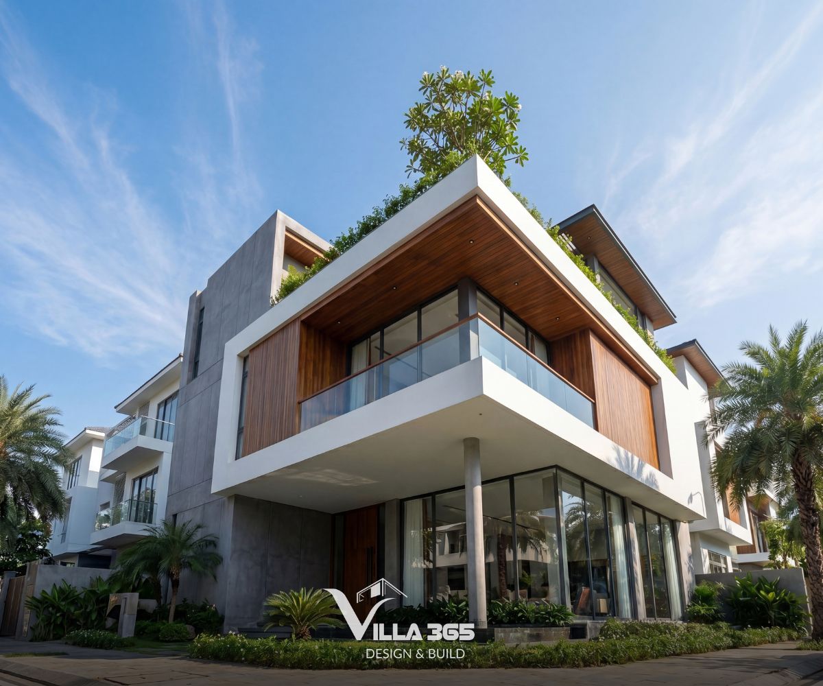 Chill Villa – “Ốc đảo xanh” giữa chốn thị thành 3 Các khối tầng trên giật cấp, đua ra có chủ đích, tạo nên ban công, mái hiên và khoảng đệm che nắng cho tầng trệt