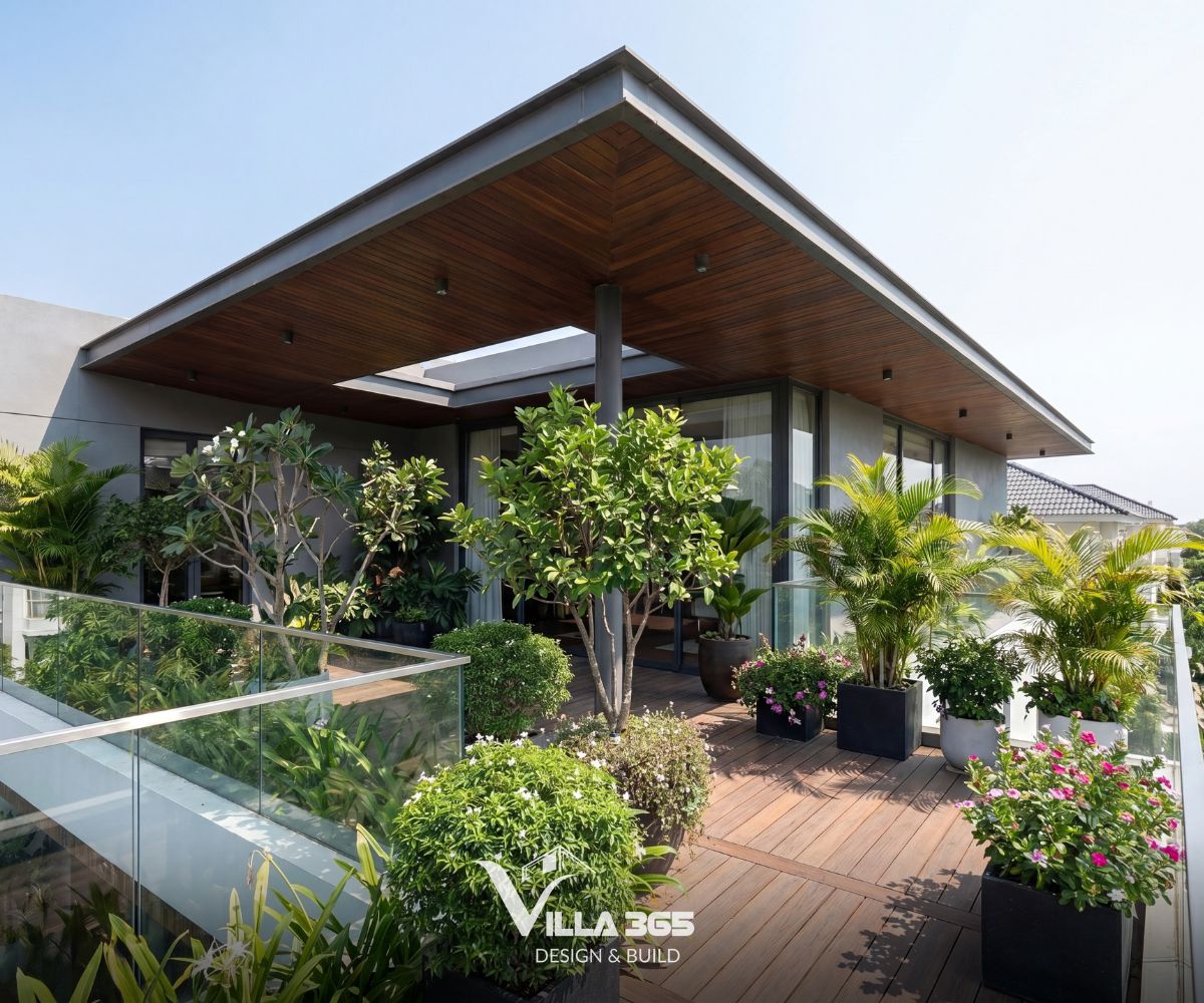 Eco Vista Home - Biệt thự phố “nấp” vào khoảng xanh thiên nhiên 9 Sân thượng với thiết kế mái bằng khoét ô giếng trời mở ở giữa để lấy ánh sáng tự nhiên