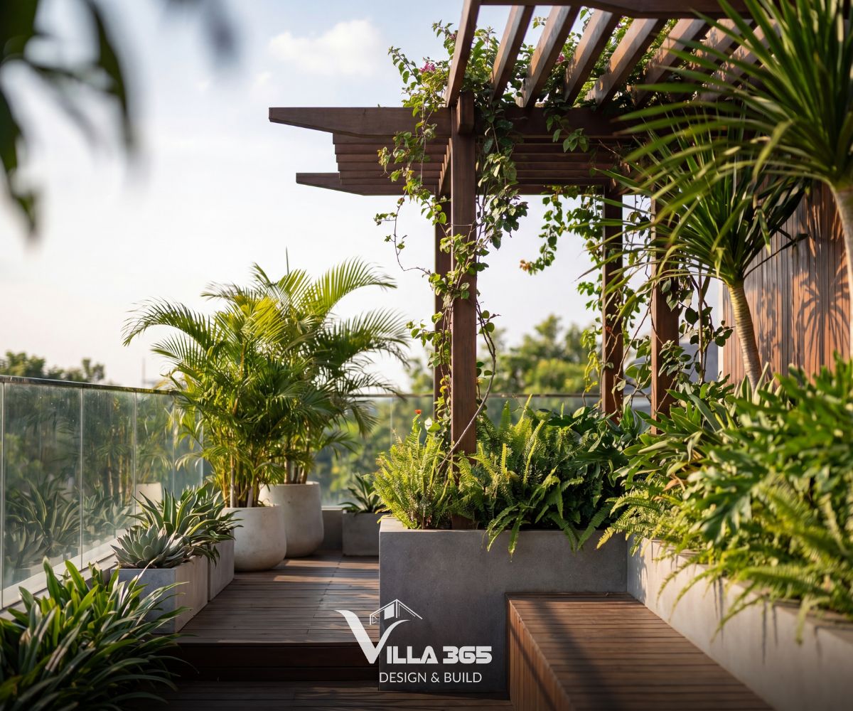 Eco Vista Home - Biệt thự phố “nấp” vào khoảng xanh thiên nhiên 10 Hệ mái lam trên sân thượng giúp che nắng, tạo bóng đổ thú vị khi chiều về