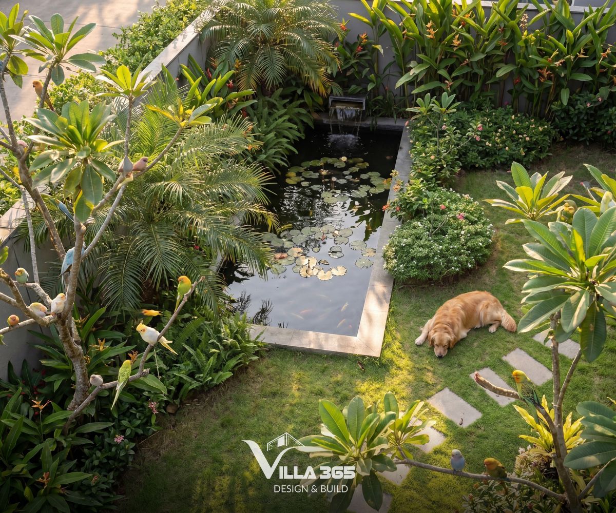 Eco Vista Home - Biệt thự phố “nấp” vào khoảng xanh thiên nhiên 15 Hồ nước trong góc vườn góp phần tăng độ ẩm, kết hợp cùng gió tự nhiên để cải thiện vi khí hậu cho ngôi nhà