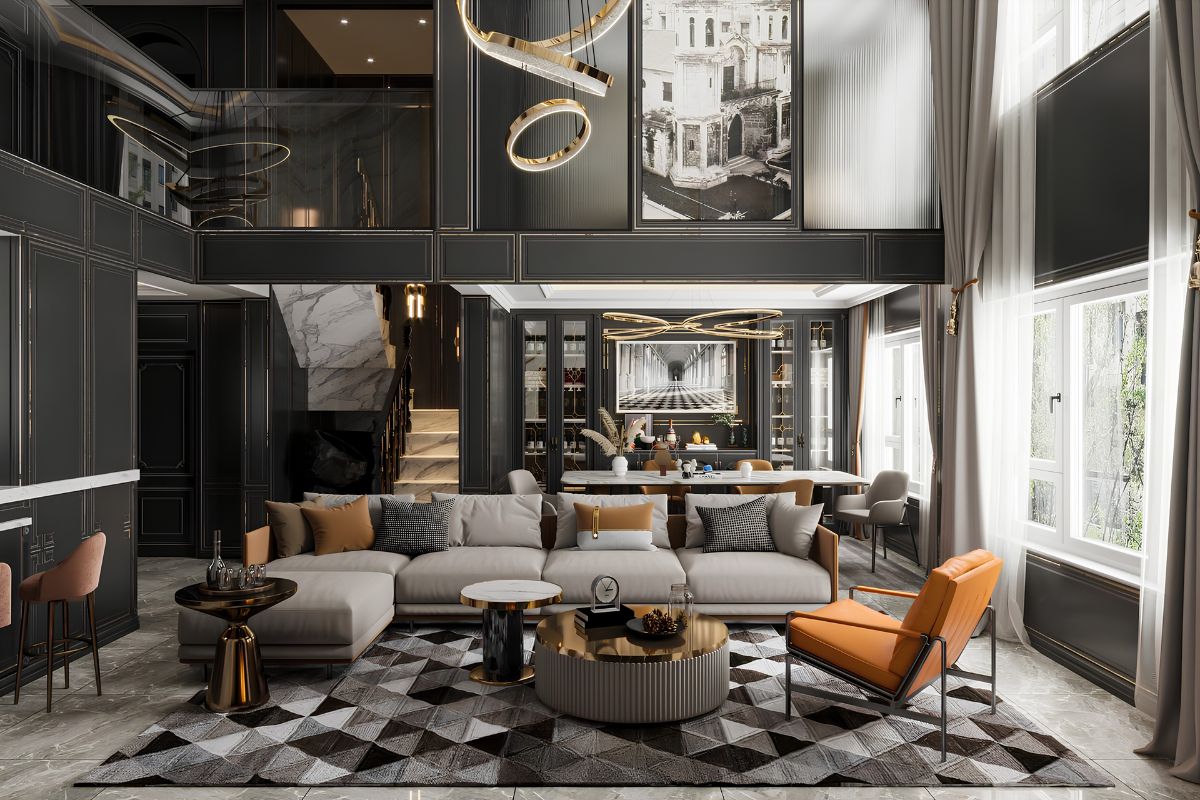 Xu hướng thiết kế nội thất biệt thự Ciputra 2026 4 Đá marble, veneer gỗ, kính và kim loại tạo chiều sâu cho không gian Modern Luxury sang trọng (Ảnh: Sưu tầm)