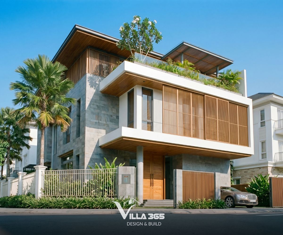 Phong Vy Villa – Đóng – mở hài hòa trong ngôn ngữ hình khối đương đại 2 Hình khối đương đại của công trình được tổ chức giật cấp, tạo nên diện mạo mạnh mẽ