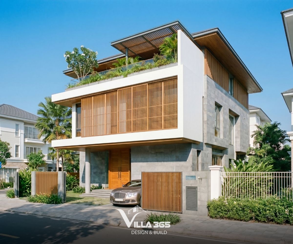 Phong Vy Villa – Đóng – mở hài hòa trong ngôn ngữ hình khối đương đại 3 Những mảng đặc – rỗng đan xen giúp mặt tiền Phong Vy Villa không bị nặng nề, đồng thời tăng khả năng tương tác với môi trường xung quanh