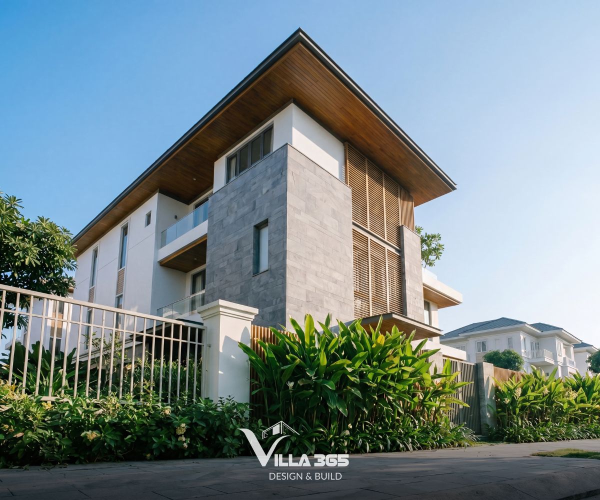 Phong Vy Villa – Đóng – mở hài hòa trong ngôn ngữ hình khối đương đại 9 Bề mặt đá xám thô mộc đem lại cảm giác chín chắn, bền vững và sang trọng cho tổng thể biệt thự