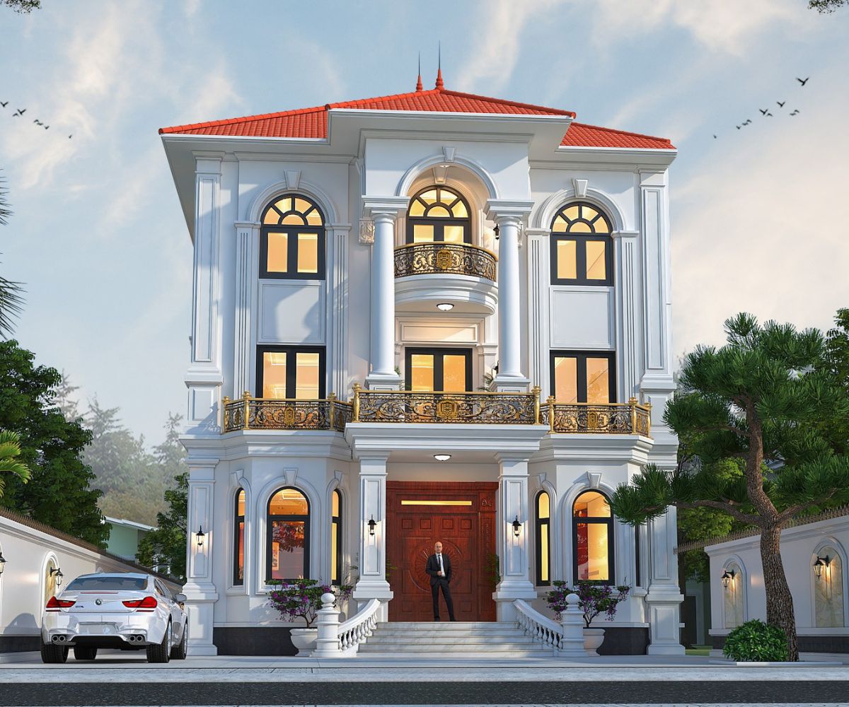 Mẫu Biệt Thự 3 Tầng Kiểu Pháp Đỉnh Cao & Báo Giá Thực Tế 2026 13 Mẫu nhà kiểu Pháp 3 tầng mái Nhật phù hợp với gia chủ yêu thích sự sang trọng nhưng không quá cầu kỳ (Ảnh: Sưu tầm)
