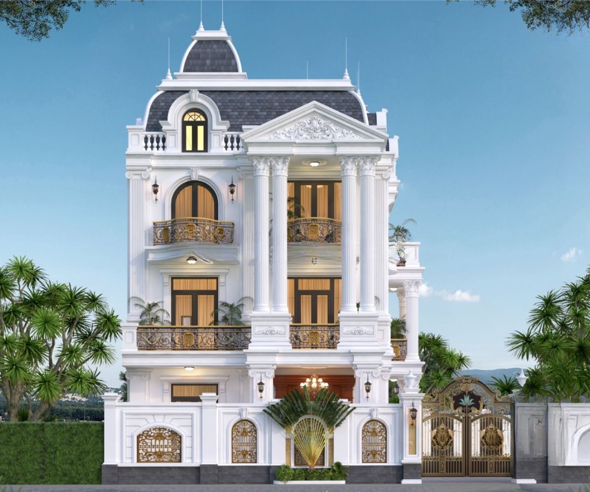 Mẫu Biệt Thự 3 Tầng Kiểu Pháp Đỉnh Cao & Báo Giá Thực Tế 2026 16 Phong cách tân cổ điển Pháp phù hợp cả khu đô thị lẫn khu đất sân vườn có diện tích rộng (Ảnh: Sưu tầm)