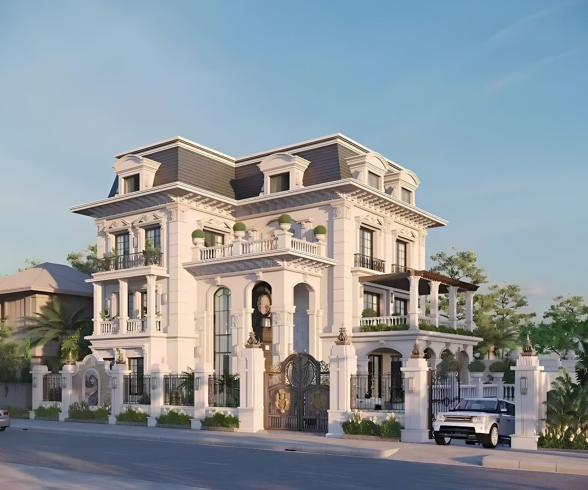 Mẫu Biệt Thự 3 Tầng Kiểu Pháp Đỉnh Cao & Báo Giá Thực Tế 2026 40 Diện tích xây biệt thự nên từ 200m², mặt tiền rộng 8–10m để thuận lợi bố trí sảnh, sân vườn và lối đi (Ảnh: Sưu tầm)