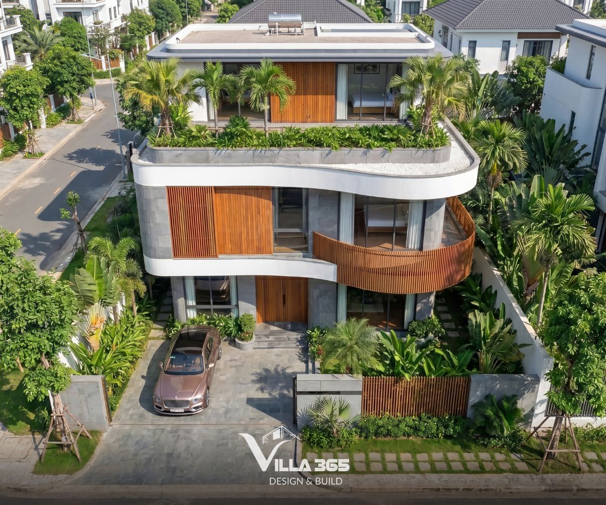 Cầm Villa – “Thanh âm” dịu dàng giữa phố thị 4 Những góc bo cong khi kết hợp cùng mặt tiền giật cấp tạo nên một tổng thể thanh thoát cho Cầm Villa