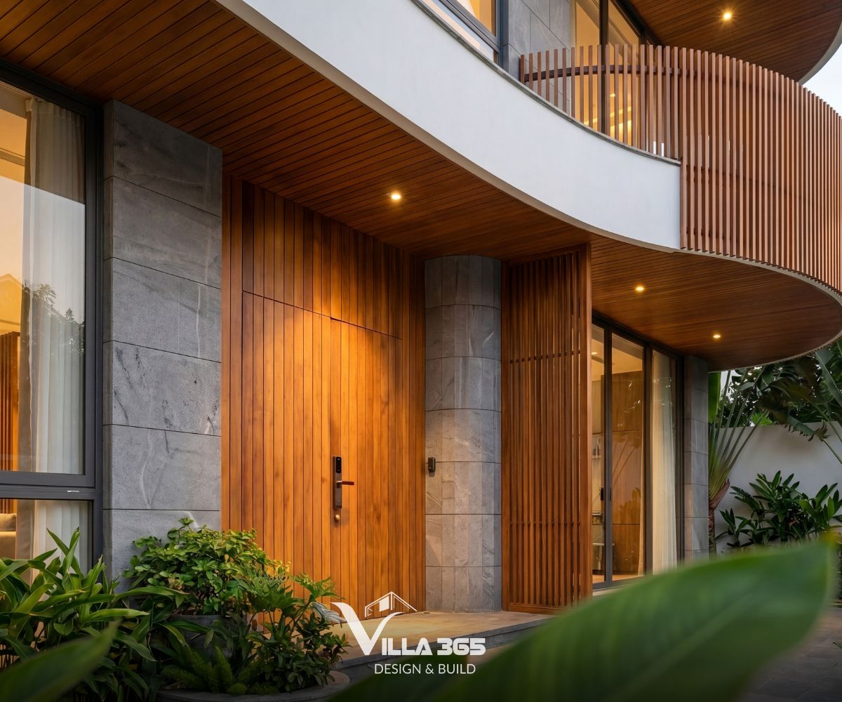 Cầm Villa – “Thanh âm” dịu dàng giữa phố thị 5 Màu ghi xám của đá hài hòa với màu nâu trầm của gỗ