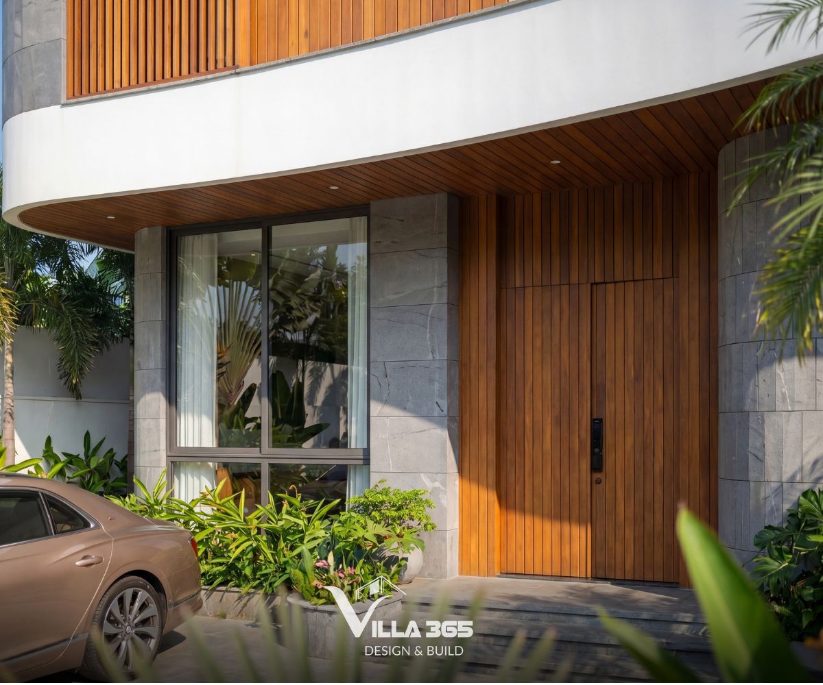Cầm Villa – “Thanh âm” dịu dàng giữa phố thị 6 Những mảng tường cong ốp đá đầy nghệ thuật
