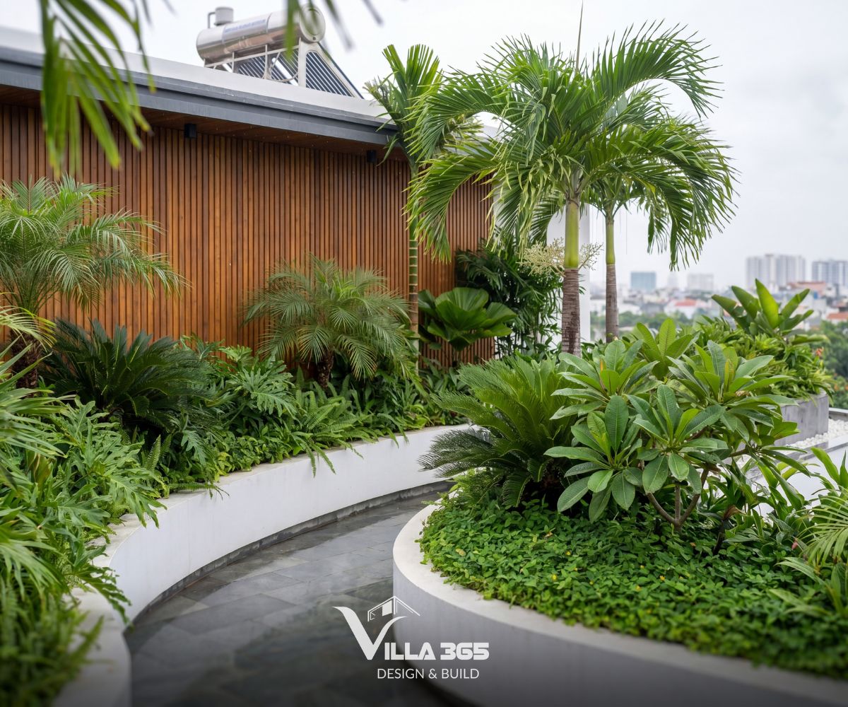 Cầm Villa – “Thanh âm” dịu dàng giữa phố thị 13 Những bồn cây duyên dáng ôm theo đường cong của khối kiến trúc