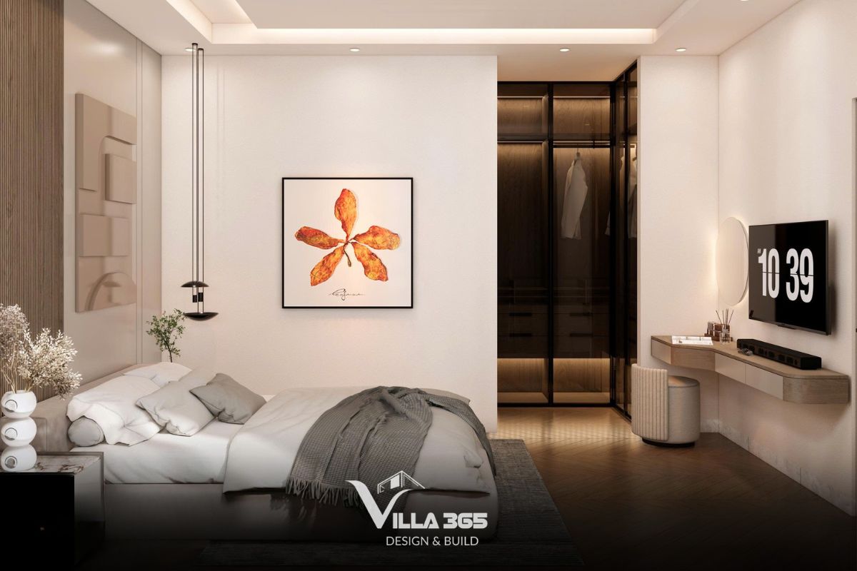 Thiết kế nội thất Đan Villa – Hài hòa và tiện nghi trong ngôi nhà ba thế hệ 7 Các sắc độ xám, trắng và be tạo cảm giác thư thái, dễ chịu cho giấc ngủ
