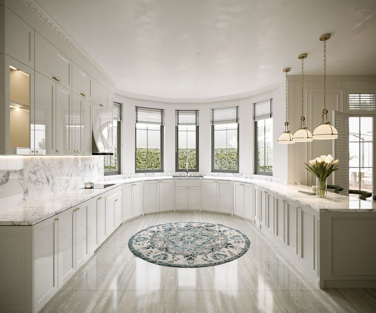 Thiết bị bếp cao cấp được tích hợp kín đáo, bảo đảm tiện nghi hiện đại mà không phá vỡ ngôn ngữ cổ điển của không gian (Ảnh: Sưu tầm)